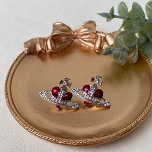 Vivienne Westwood Silver Orb Earrings with Red Heart Detail